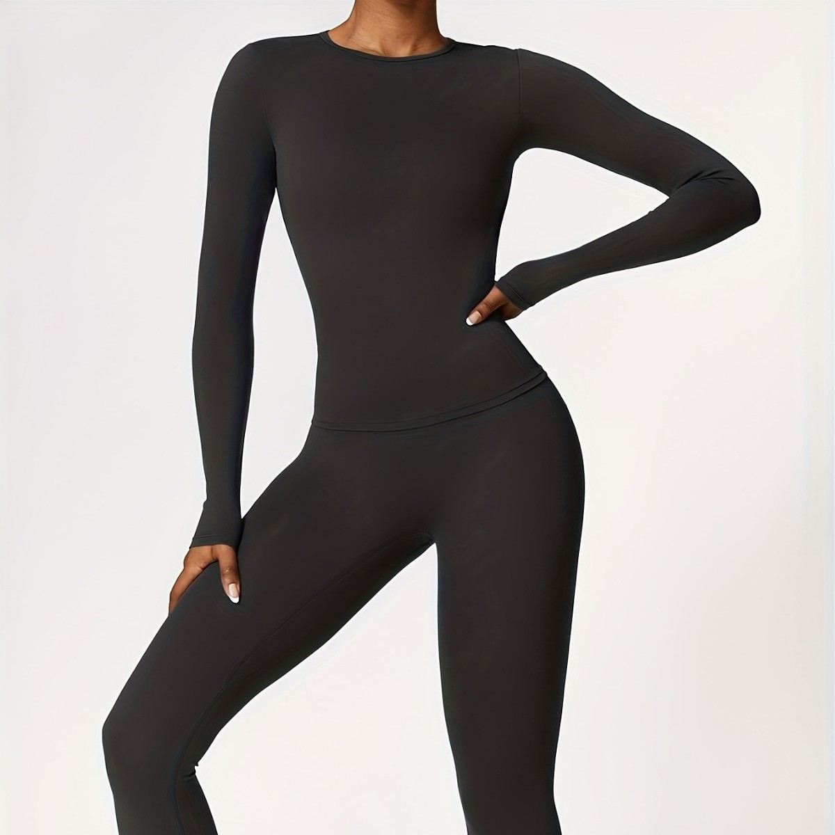 Fitness Yoga - ชุดโยคะรัดรูป แขนยาว สำหรับวิ่งออกกำลังกายกลางแจ้ง เสื้อผ้าฟิตเนสสำหรับฤดูใบไม้ร่วงและฤดูหนาว ชุดพิลาทิสสำหรับผู้หญิง