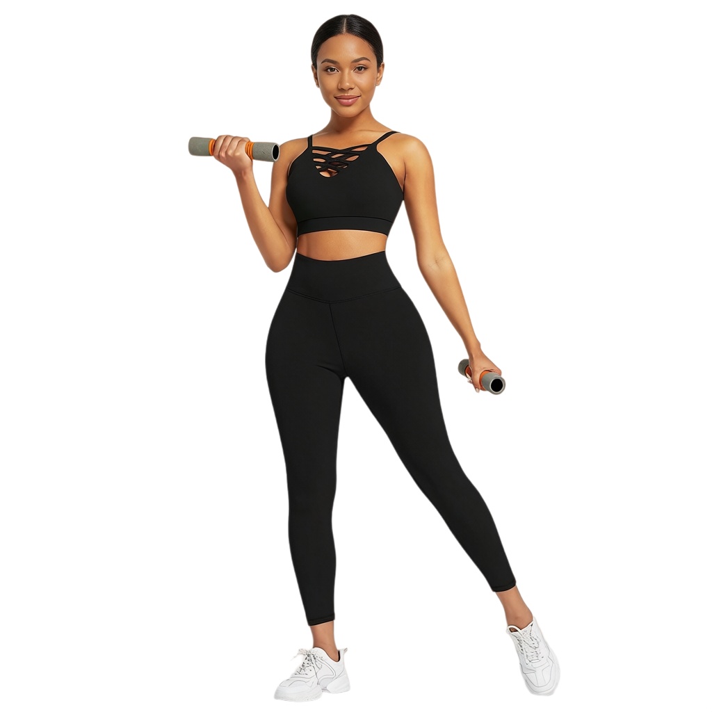 Yoga Fitness Pants - ชุดโยคะฟิตเนสสำหรับผู้หญิง 3 ชิ้น - ชุดออกกำลังกายแขนยาว เสื้อฮู้ดครอป
