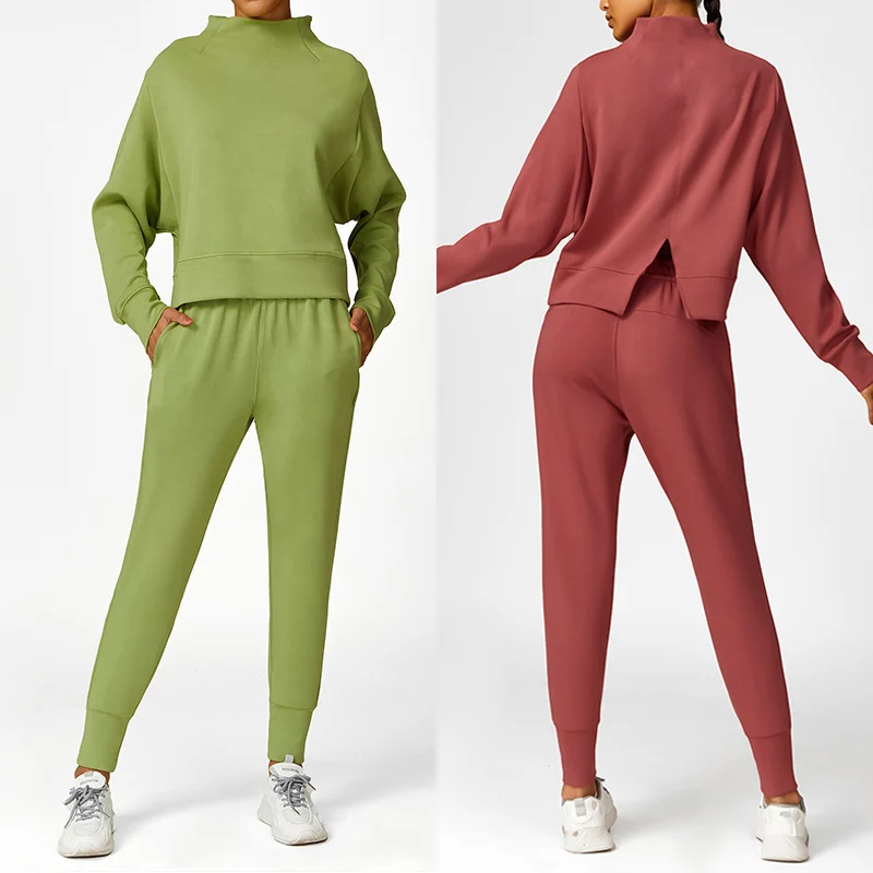 Yoga Fitness Hoodie - ชุดกีฬามีฮู้ดสำหรับผู้หญิงเซตโยคะมี2ชิ้นชุดออกกำลังกายเล่นฟิตเนสชุดวอร์มเสื้อชุดสูทกระโปรงมีกระเป๋า
