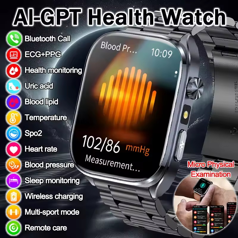 Wrist Wraps Fitness - สมาร์ทวอทช์ตรวจสุขภาพด้วย AI รุ่นใหม่ปี 2026 พร้อมฟังก์ชันตรวจคลื่นไฟฟ้าหัวใจ+PPG วัดกรดยูริก