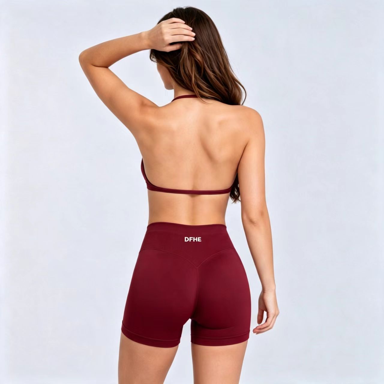 Yoga Fitness Pants - กางเกงขาสั้นออกกำลังกายเอวสูงสำหรับผู้หญิง DFHE ยกกระชับสะโพก ชุดกีฬาวิ่งออกกำลังกาย ยกกระชับรูปร่าง