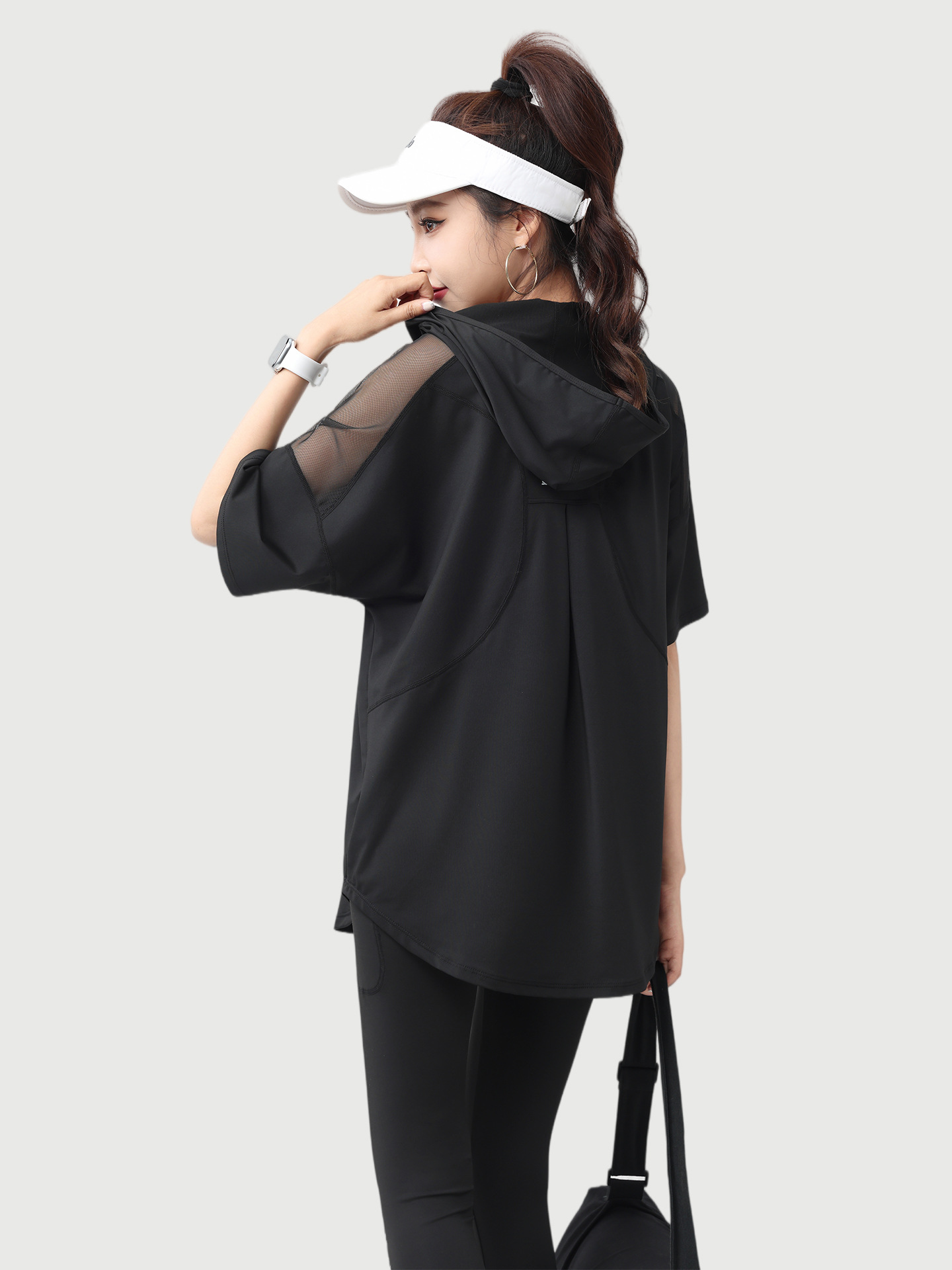 เสื้อยืดฮู้ดแขนสั้นสำหรับผู้หญ - Yoga Fitness Hoodie บทวิจารณ์และราคา
