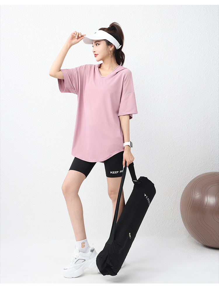 เสื้อยืดฮู้ดแขนสั้นสำหรับผู้หญ - Yoga Fitness Hoodie บทวิจารณ์และราคา